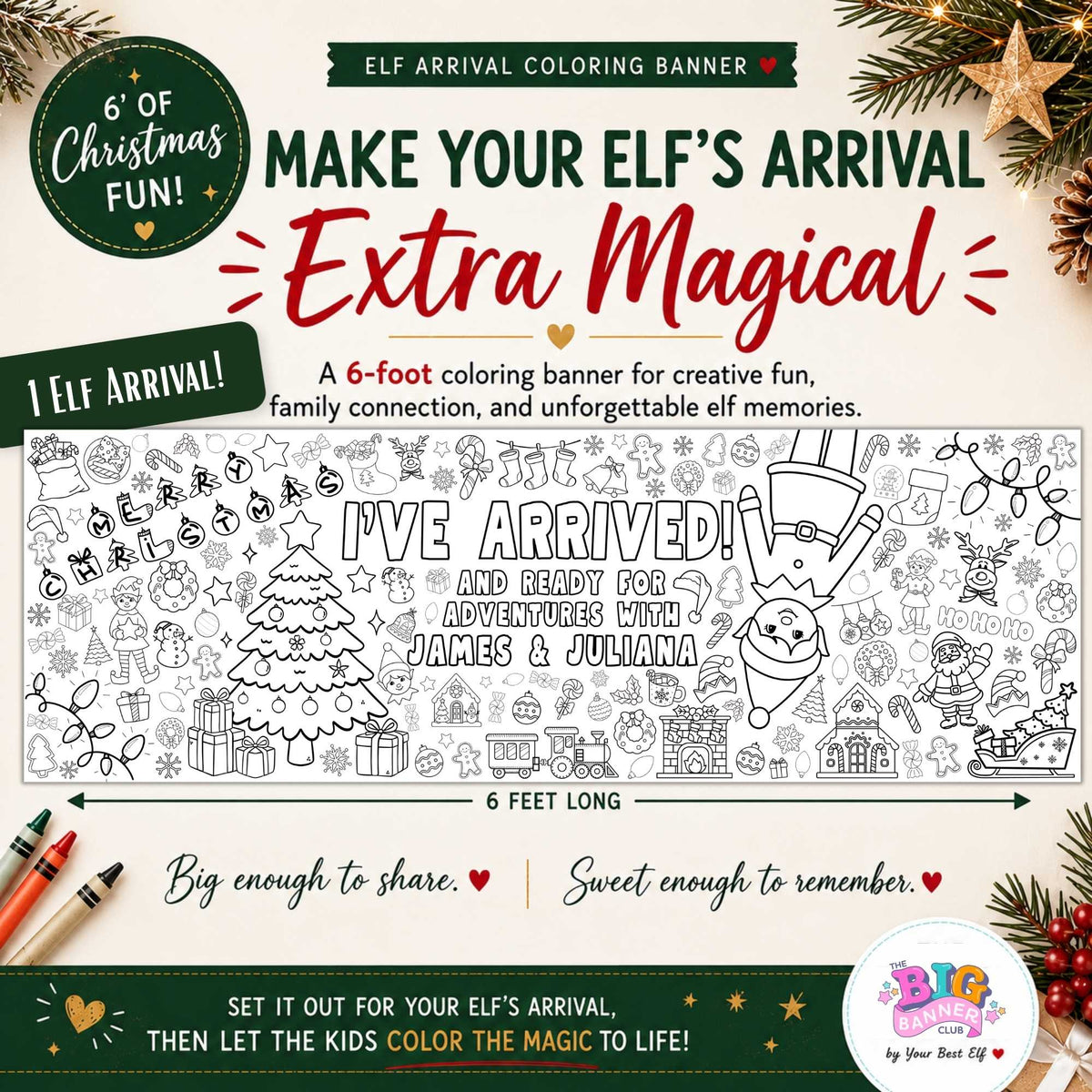 Personalized Giant Elf Arrival Coloring Banner