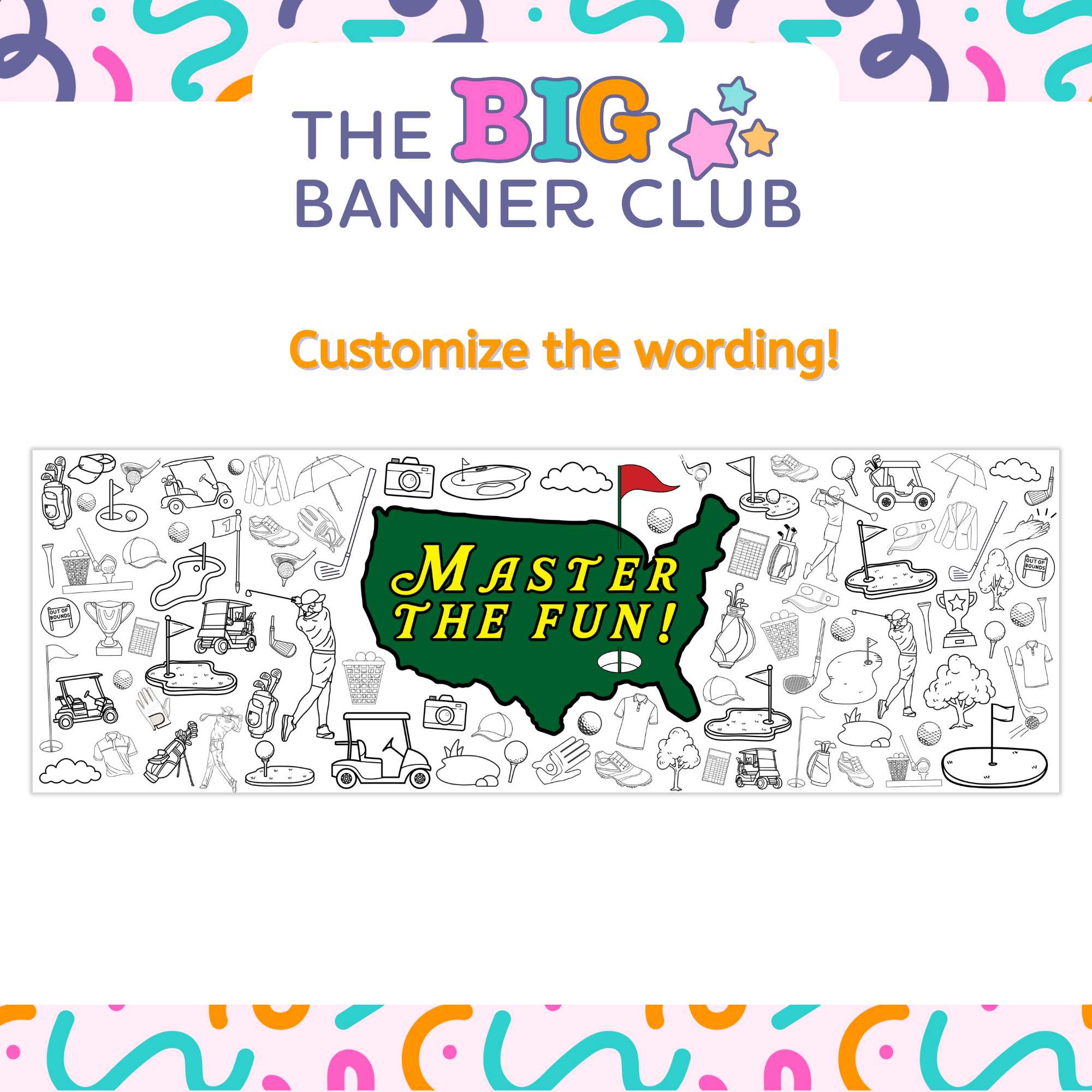 masters tournament golf themed party decoration giant coloring banner kids tablecloth table runner paper decor tee golfball edition
