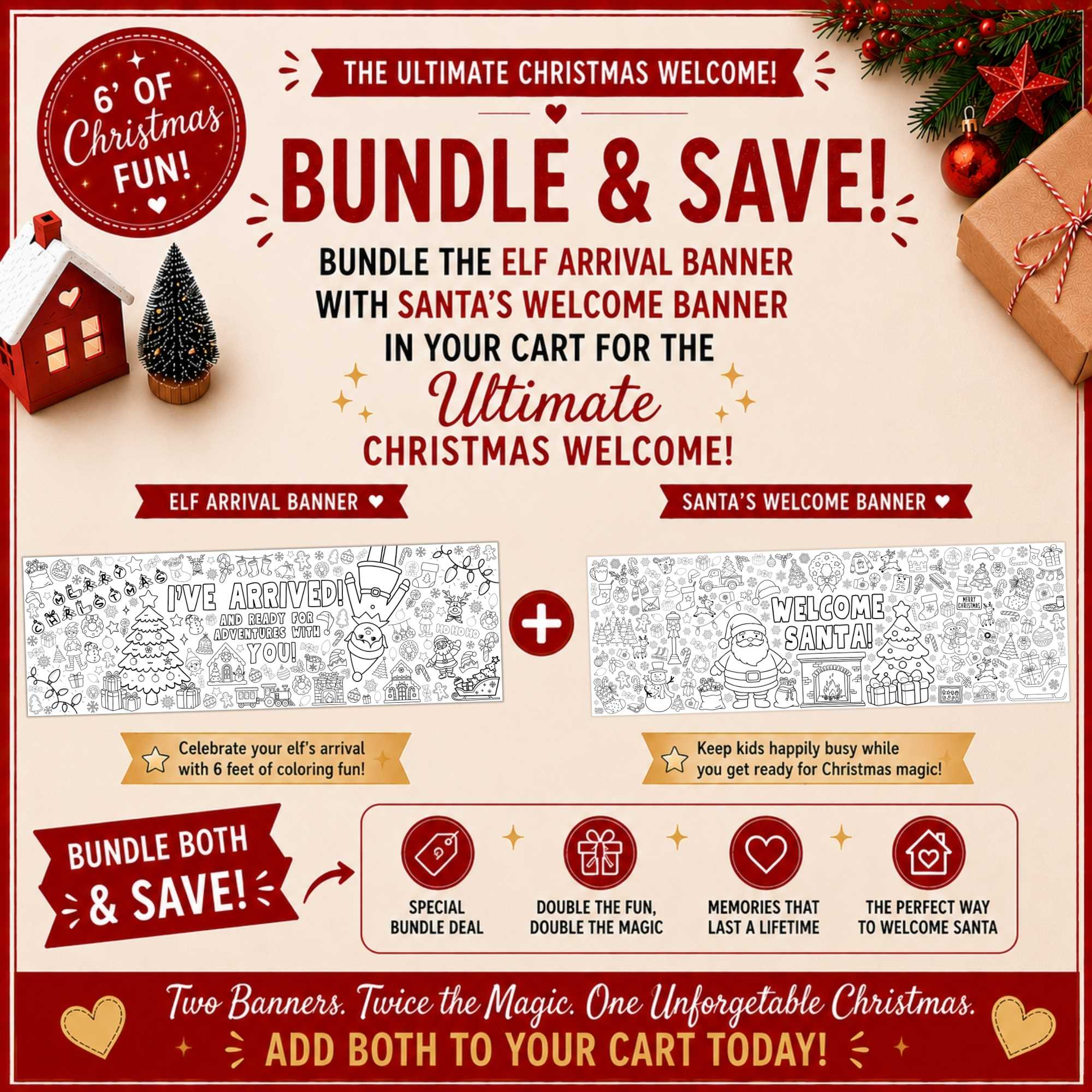 christmas arrival, santa, elf, giant coloring banner, combo, bundle and save