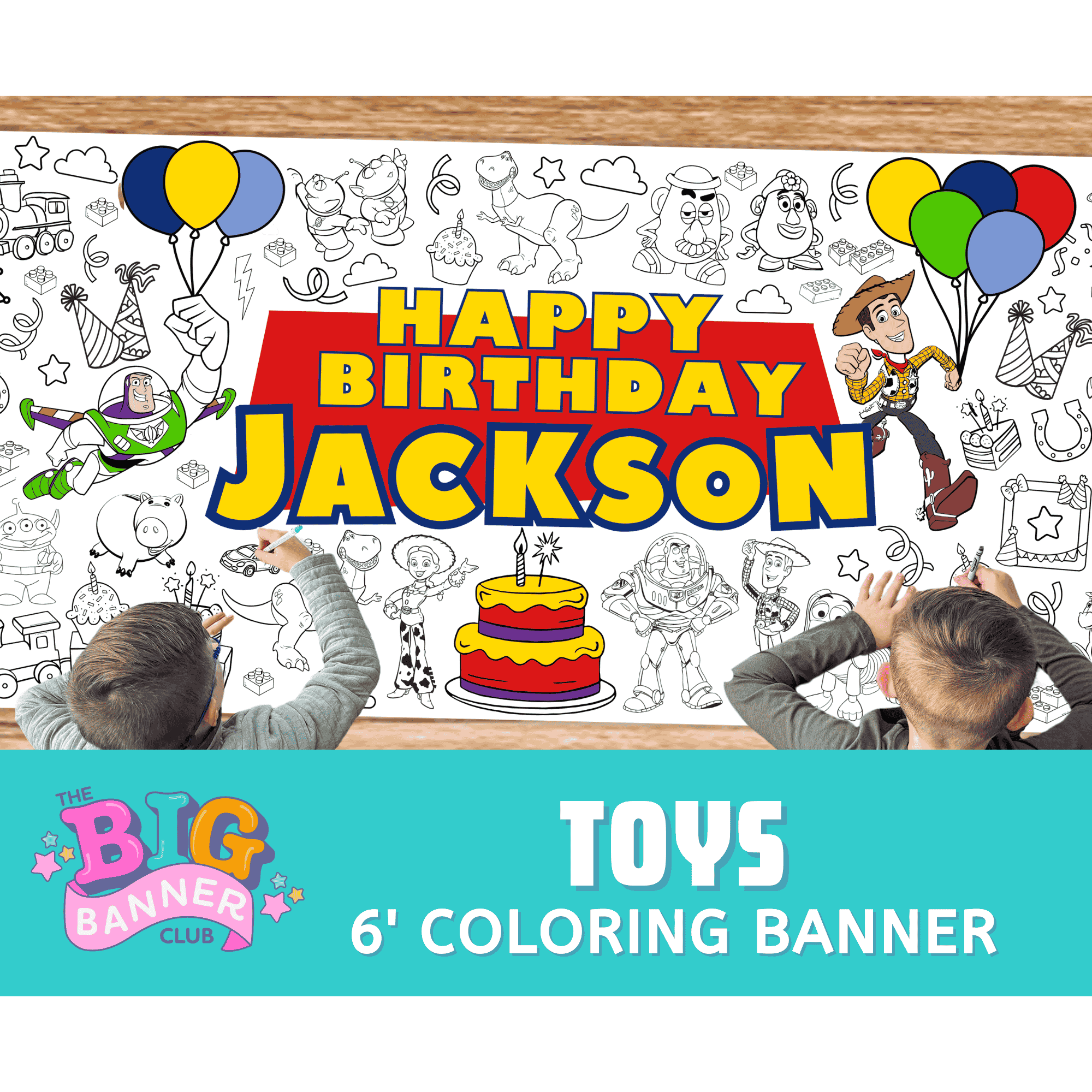 toy story birthday decoration giant coloring banner celebration decor tablecloth table runner large kids activity custom personalize