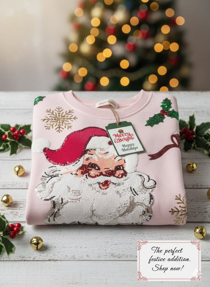 Christmas Vintage Santa Sequin Sweatshirt - Sparkle like a Queen