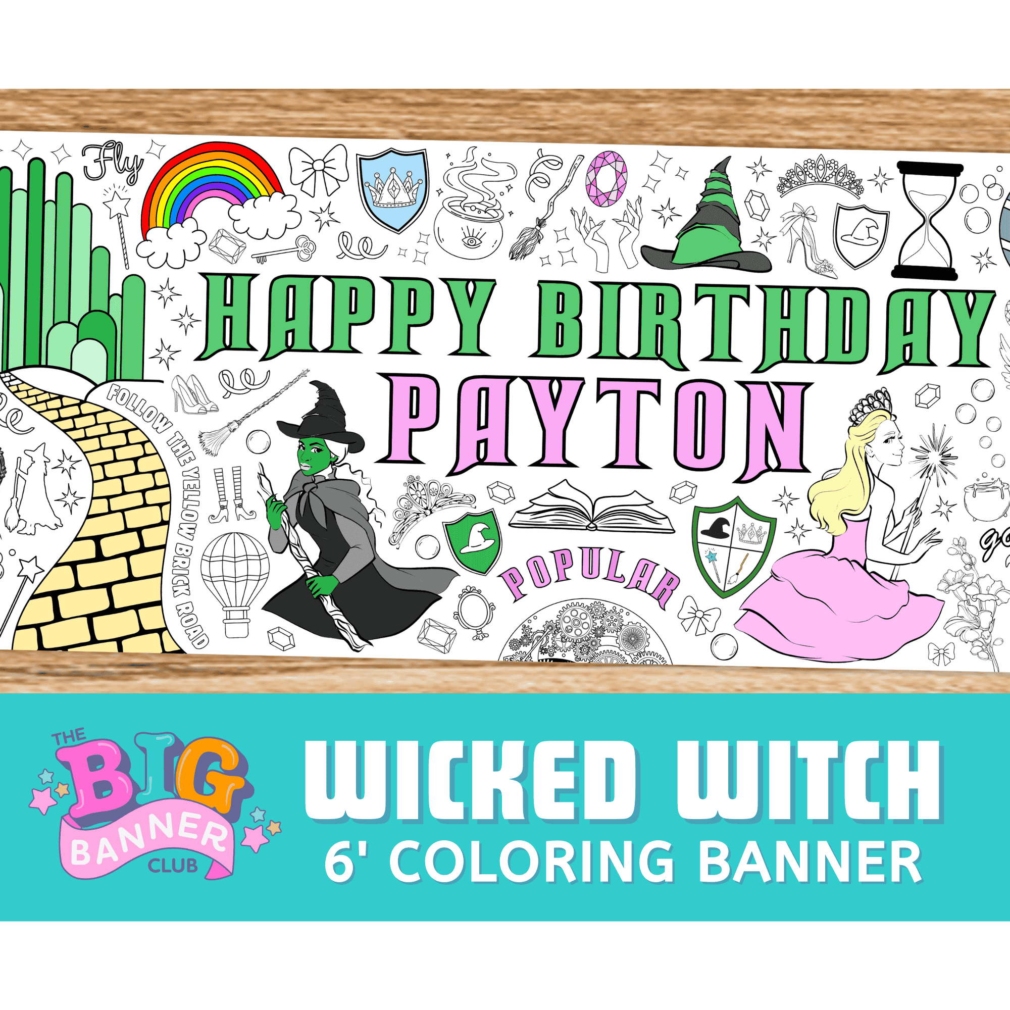 wicked birthday party decor giant coloring banner custom personalize giant large decoration kids tablecloth table runner